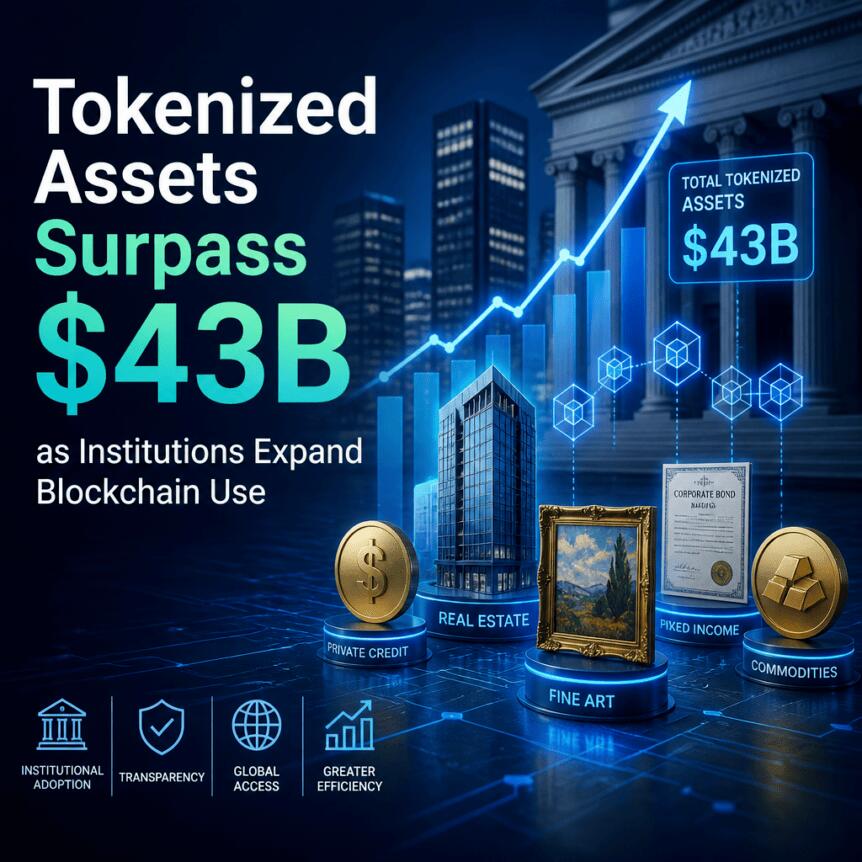 Tokenized Assets Surpass $43B as Institutions Expand Blockchain Use