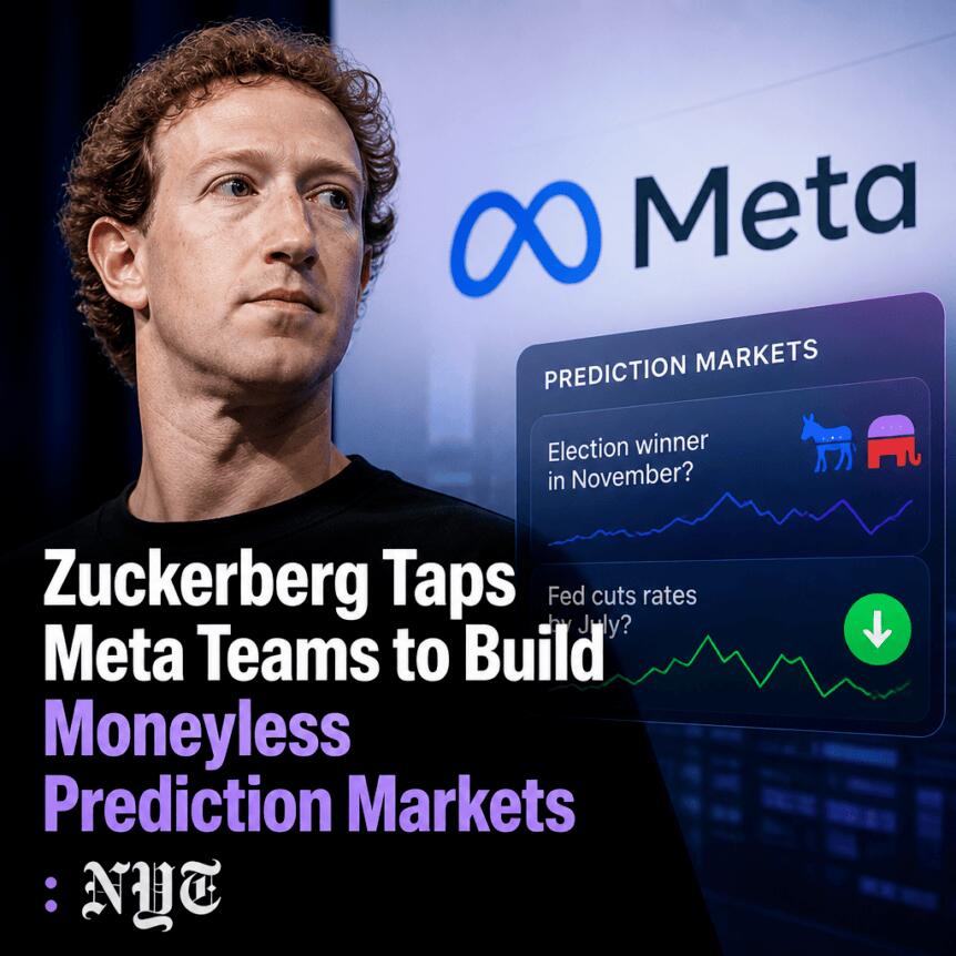 Zuckerberg Taps Meta Teams to Build Moneyless Prediction Markets: NYT Zuckerberg Taps Meta Teams To Build Moneyless Prediction Markets: Nyt