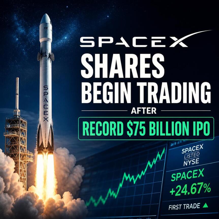 Spacex Shares Begin Trading After Record 75 Billion Ipo
