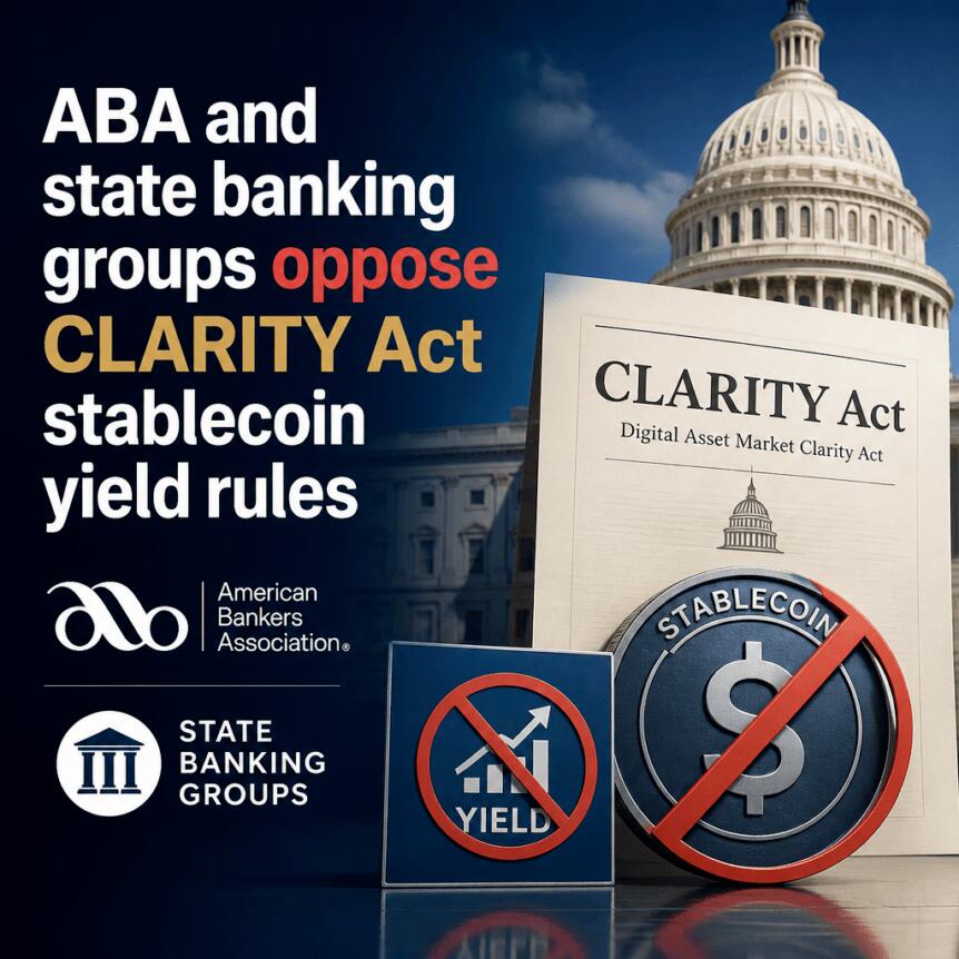 ABA and state banking groups oppose CLARITY Act stablecoin yield rules Aba And State Banking Groups Oppose Clarity Act Stablecoin Yield Rules