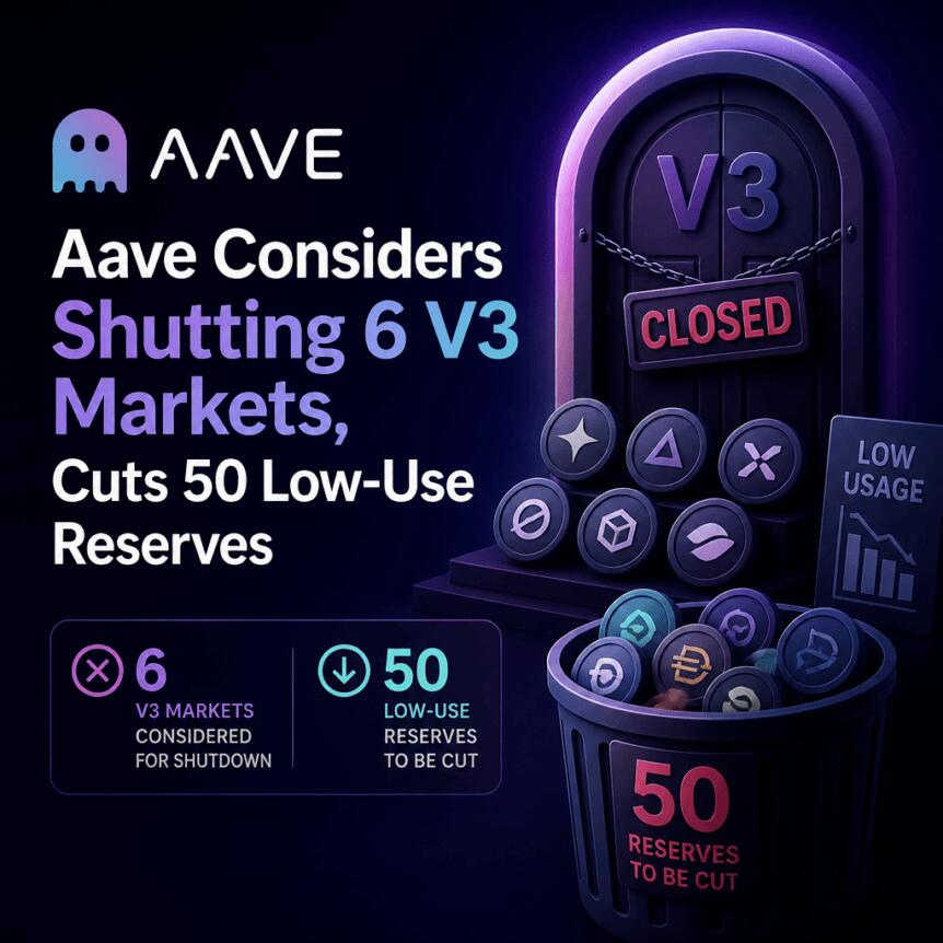 Aave Considers Shutting 6 V3 Markets, Cuts 50 Low-Use Reserves Aave Considers Shutting 6 V3 Markets, Cuts 50 Low-Use Reserves