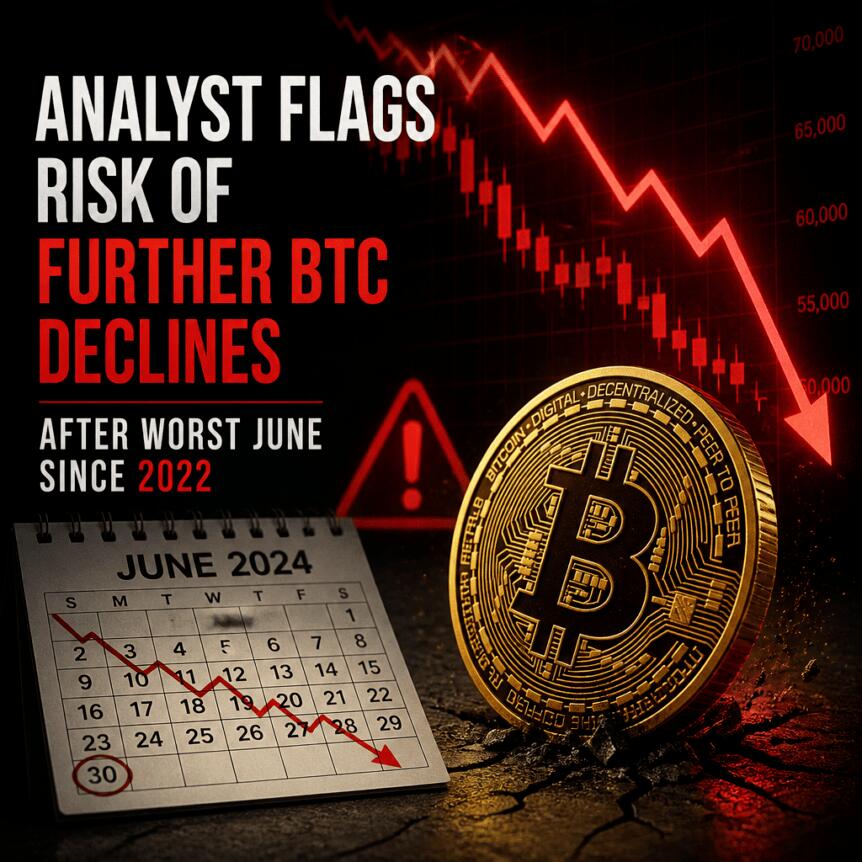 Analyst Flags Risk of Further BTC Declines After Worst June Since 2022