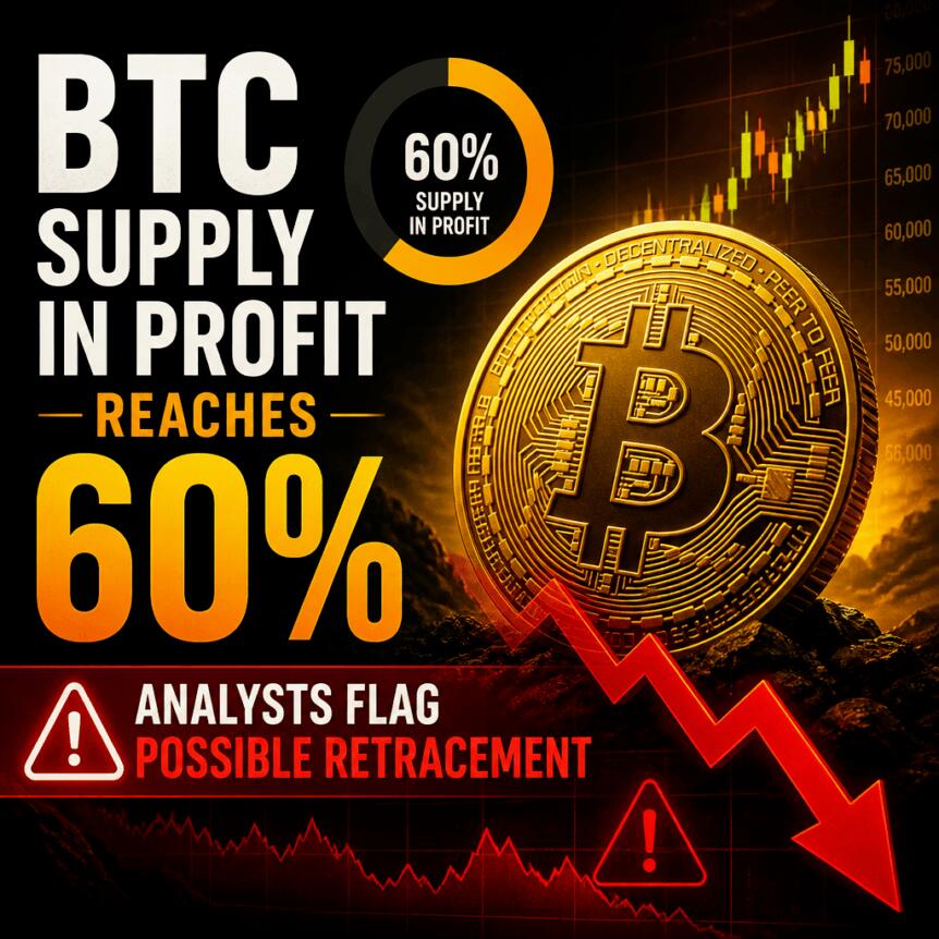 BTC Supply in Profit Reaches 60%, Analysts Flag Possible Retracement