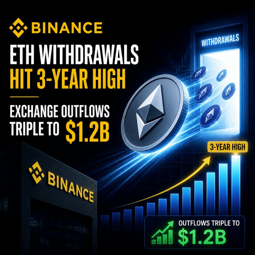 Binance ETH withdrawals hit 3-year high; exchange outflows triple to $1.2B Binance Eth Withdrawals Hit 3-Year High; Exchange Outflows Triple To $1.2b