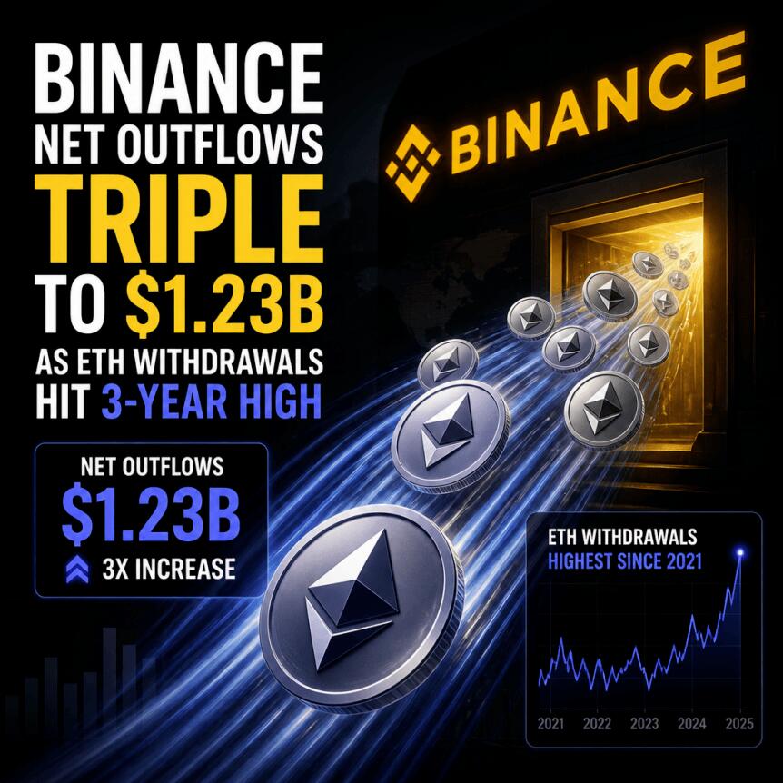 Binance Net Outflows Triple To $1.23b As Eth Withdrawals Hit 3-Year High