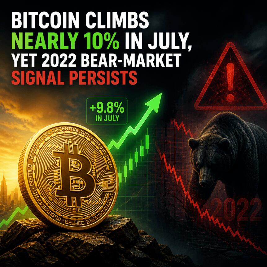 Bitcoin Climbs Nearly 10% In July, Yet 2022 Bear-Market Signal Persists