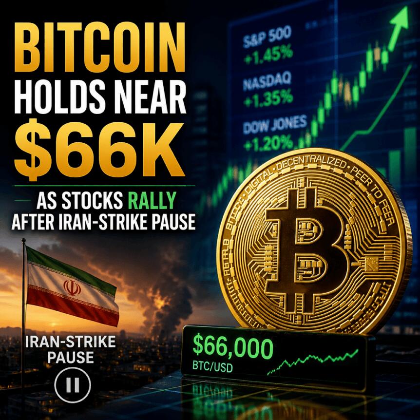 Bitcoin Holds Near $66K as Stocks Rally After Iran-Strike Pause