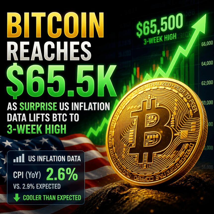 Bitcoin Reaches $65.5K as Surprise US Inflation Data Lifts BTC to 3-Week High Bitcoin Reaches $65.5k As Surprise Us Inflation Data Lifts Btc To 3-Week High