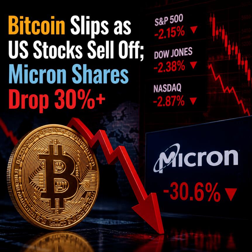 Bitcoin Slips as US Stocks Sell Off; Micron Shares Drop 30%+ Bitcoin Slips As Us Stocks Sell Off; Micron Shares Drop 30%+