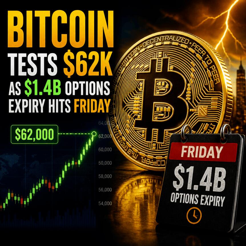 Bitcoin Tests $62k As $1.4b Options Expiry Hits Friday