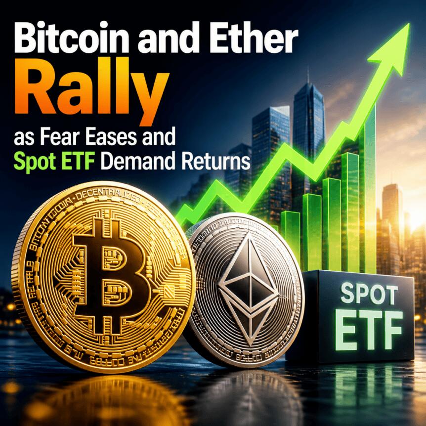 Bitcoin and Ether Rally as Fear Eases and Spot ETF Demand Returns