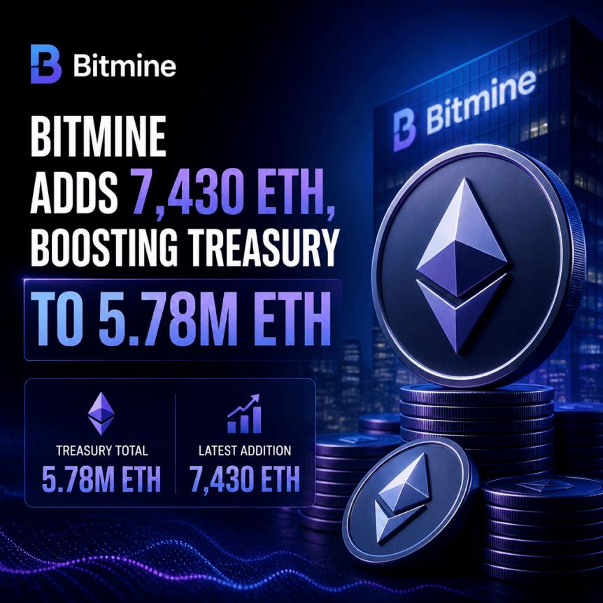Bitmine Adds 7,430 ETH, Boosting Treasury to 5.78M ETH Bitmine Adds 7,430 Eth, Boosting Treasury To 5.78m Eth
