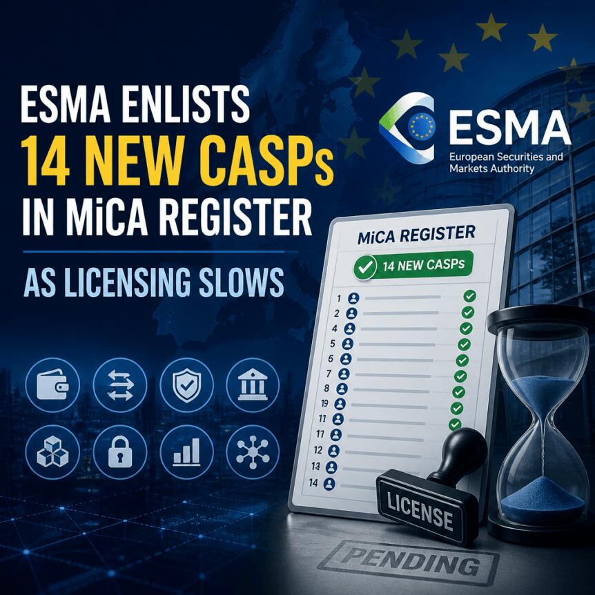 ESMA Enlists 14 New CASPs in MiCA Register as Licensing Slows Esma Enlists 14 New Casps In Mica Register As Licensing Slows