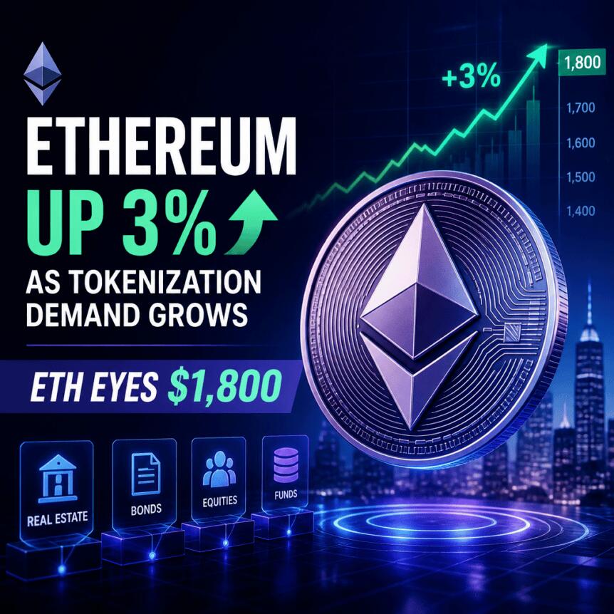 Ethereum Up 3% As Tokenization Demand Grows; Eth Eyes $1,800