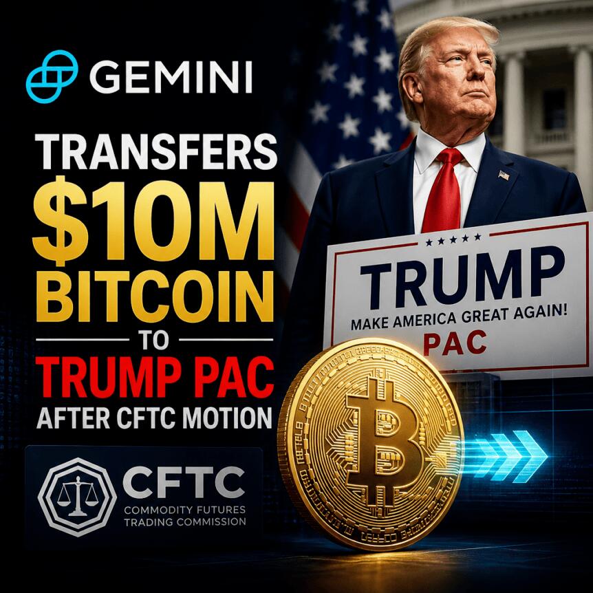 Gemini Transfers $10M Bitcoin to Trump PAC After CFTC Motion Gemini Transfers $10m Bitcoin To Trump Pac After Cftc Motion