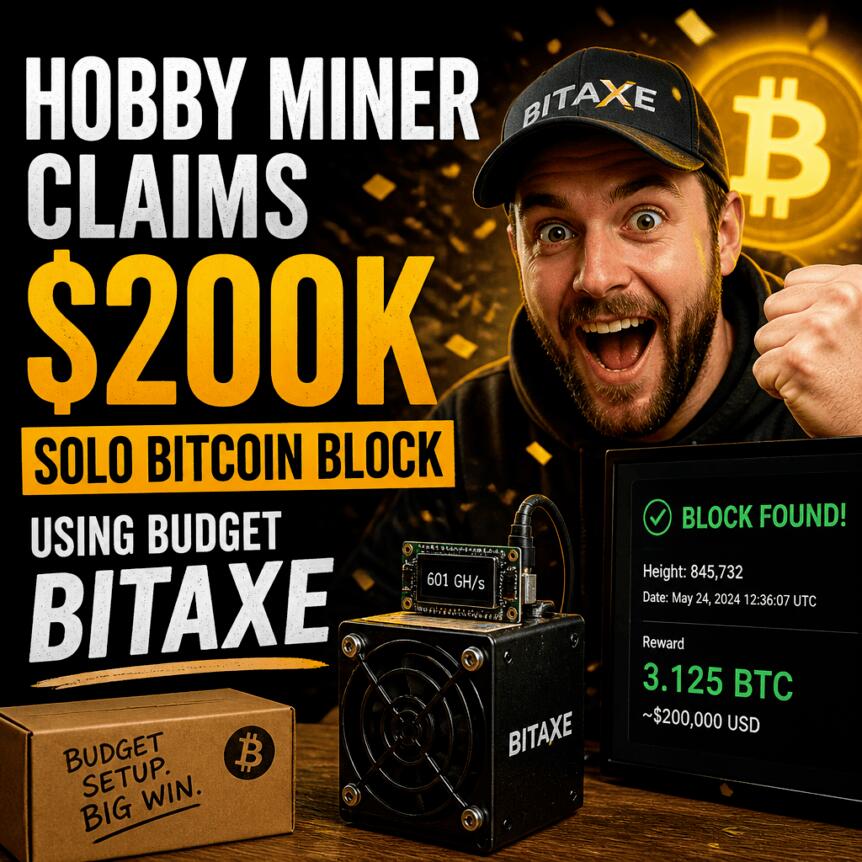 Hobby Miner Claims $200k Solo Bitcoin Block Using Budget Bitaxe