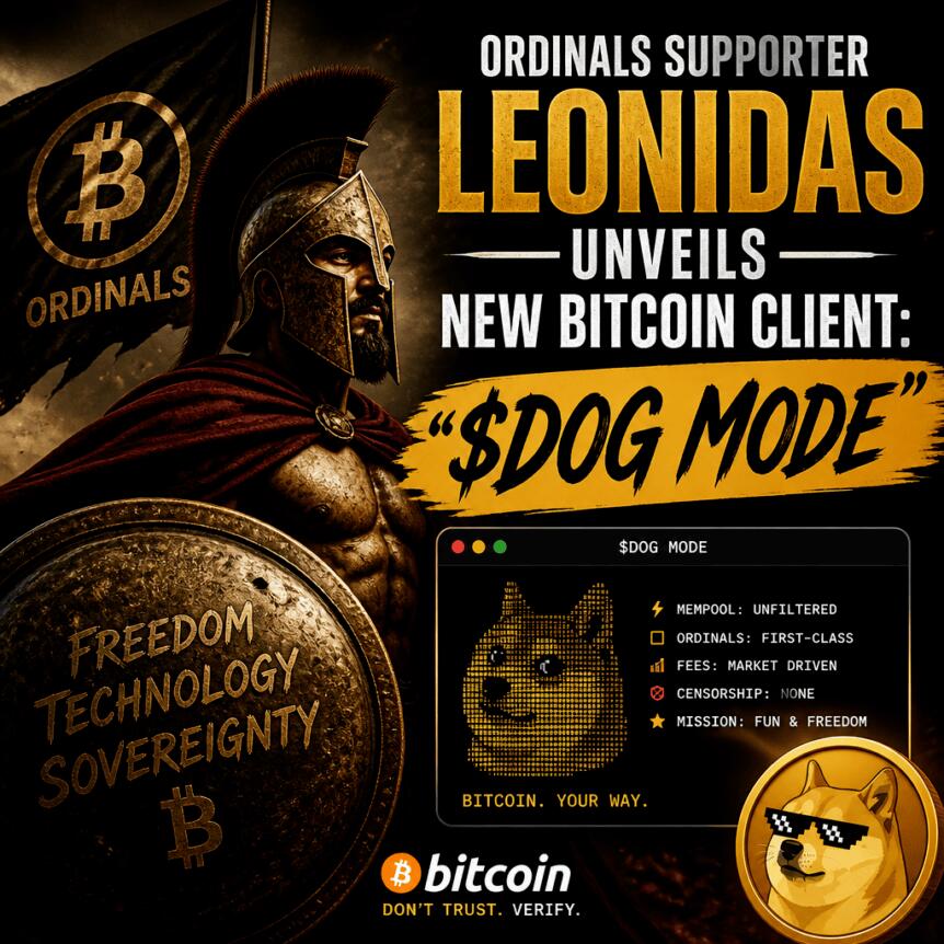 Ordinals Supporter Leonidas Unveils New Bitcoin Client: “$DOG Mode” Ordinals Supporter Leonidas Unveils New Bitcoin Client: “$dog Mode”