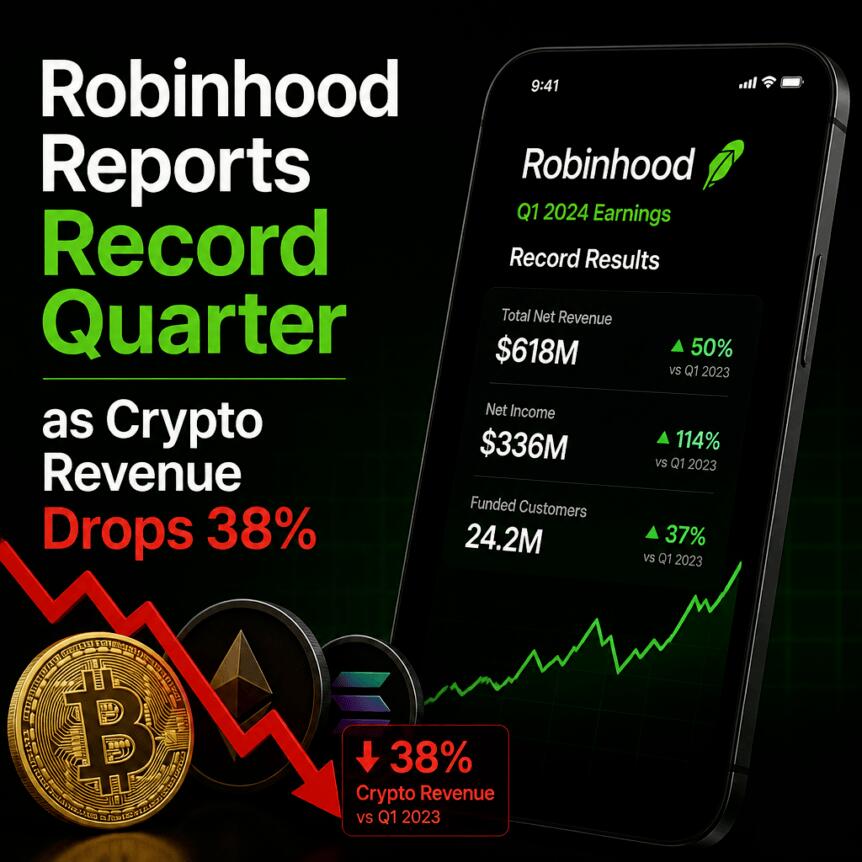 Robinhood Reports Record Quarter As Crypto Revenue Drops 38%