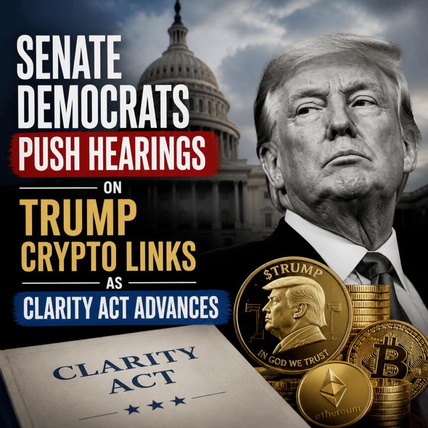 Senate Democrats Push Hearings on Trump Crypto Links as CLARITY Act Advances