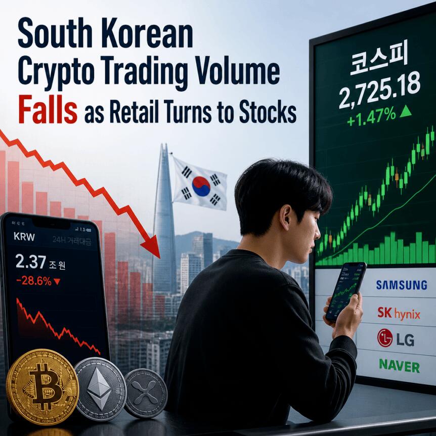 South Korean Crypto Trading Volume Falls as Retail Turns to Stocks