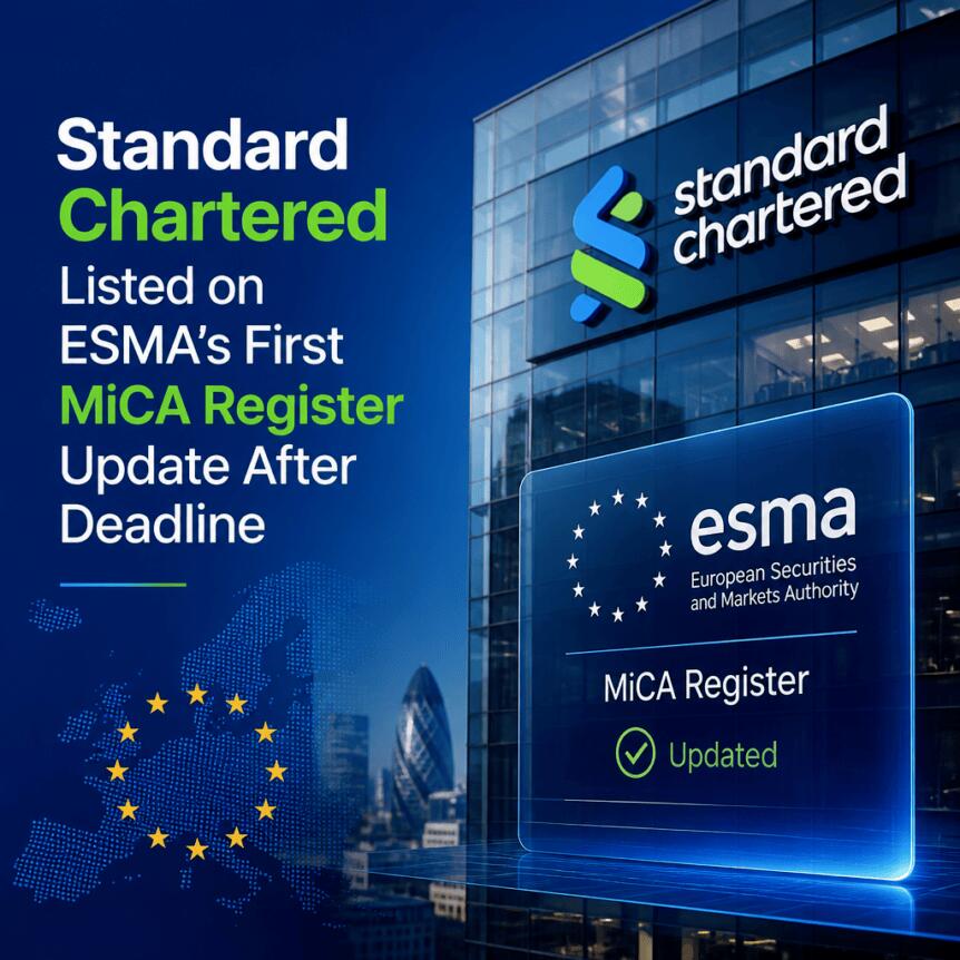 Standard Chartered Listed on ESMA’s First MiCA Register Update After Deadline Standard Chartered Listed On Esma’s First Mica Register Update After Deadline