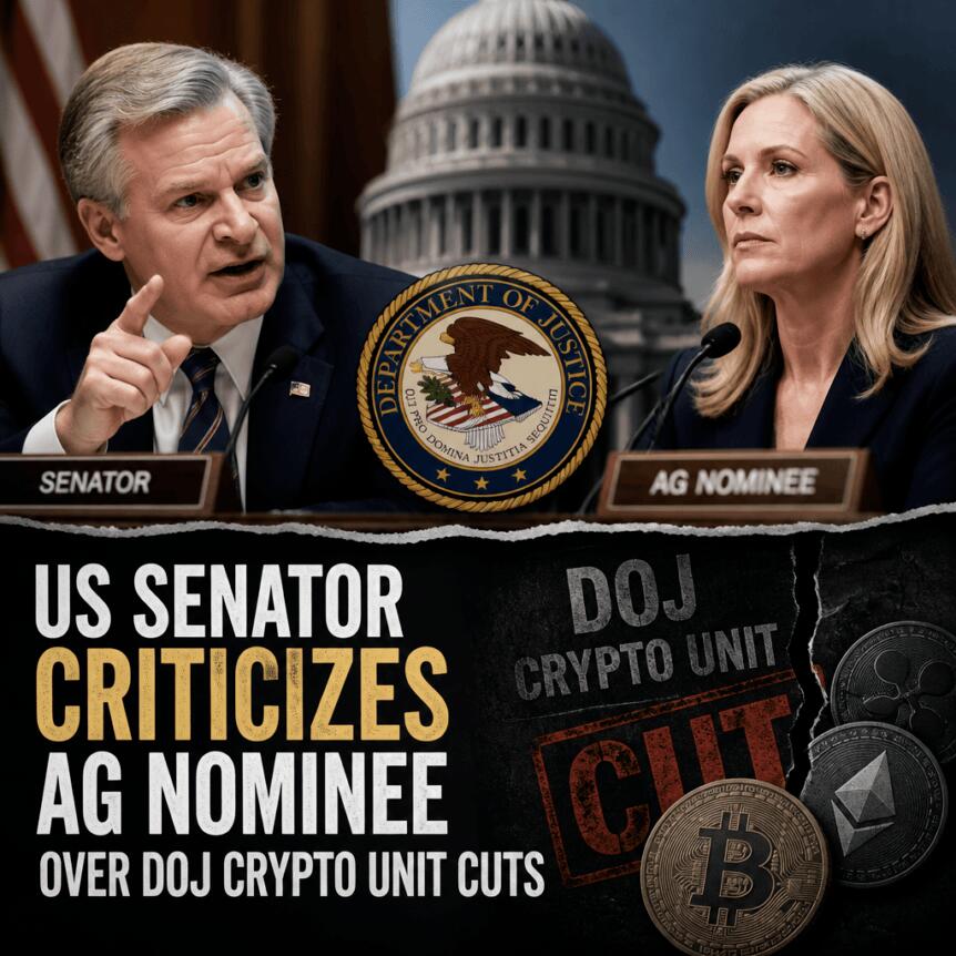 US Senator Criticizes AG Nominee Over DOJ Crypto Unit Cuts Us Senator Criticizes Ag Nominee Over Doj Crypto Unit Cuts