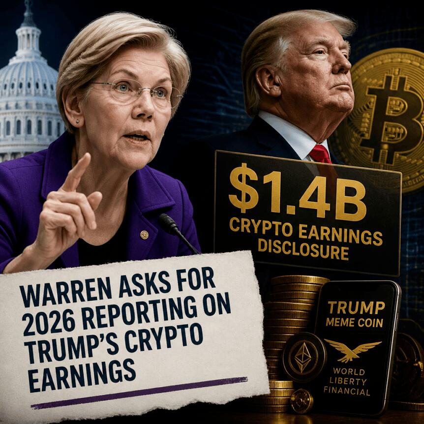 Warren Asks For 2026 Reporting On Trump’s Crypto Earnings After $1.4b Disclosure