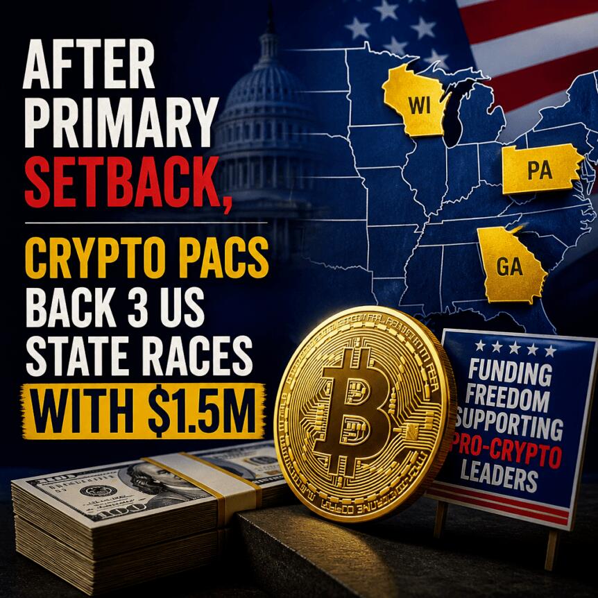 After Primary Setback, Crypto PACs Back 3 US State Races With $1.5M After Primary Setback, Crypto Pacs Back 3 Us State Races With $1.5m
