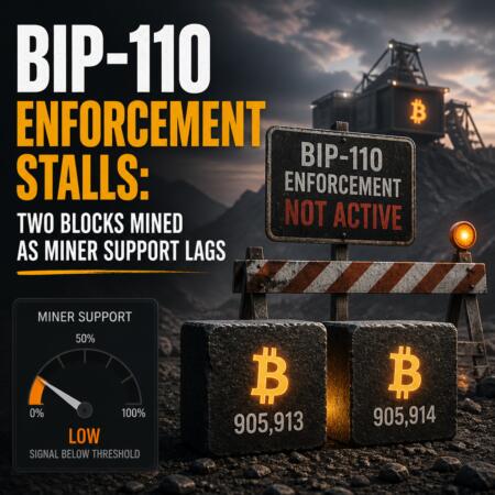 BIP-110 Enforcement Stalls: Two Blocks Mined as Miner Support Lags Bip-110 Enforcement Stalls: Two Blocks Mined As Miner Support Lags
