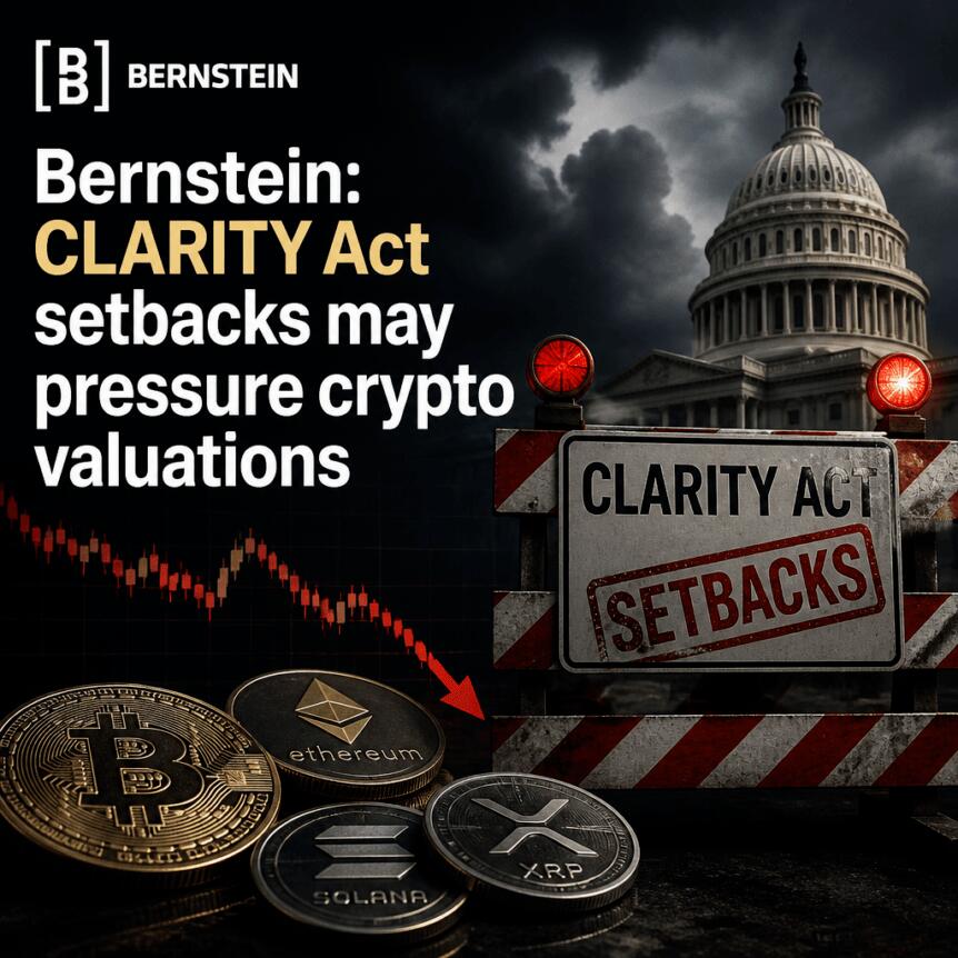 Bernstein: CLARITY Act setbacks may pressure crypto valuations Bernstein: Clarity Act Setbacks May Pressure Crypto Valuations
