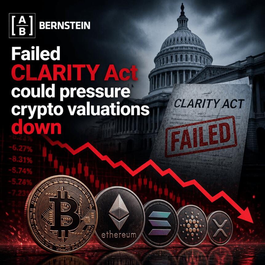 Bernstein: Failed CLARITY Act could pressure crypto valuations down Bernstein: Failed Clarity Act Could Pressure Crypto Valuations Down
