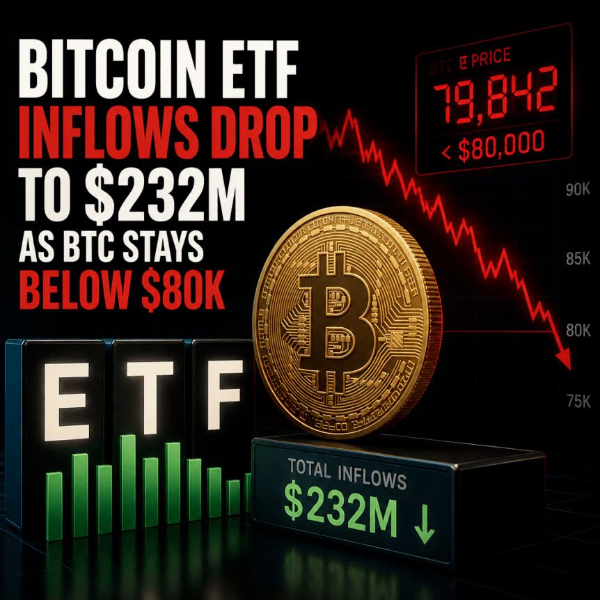 Bitcoin ETF Inflows Drop to $232M as BTC Stays Below $80K Bitcoin Etf Inflows Drop To $232m As Btc Stays Below $80k