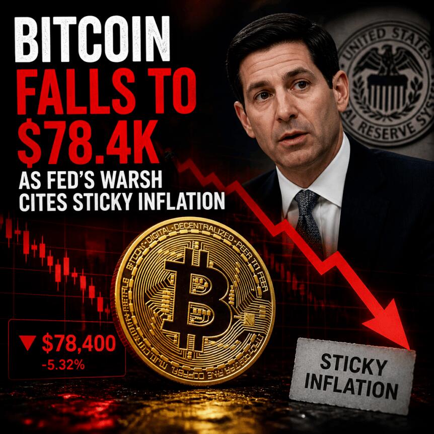Bitcoin Falls to $78.4K as Fed’s Warsh Cites Sticky Inflation Bitcoin Falls To $78.4k As Fed’s Warsh Cites Sticky Inflation