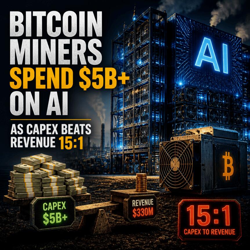 Bitcoin Miners Spend $5B+ on AI as Capex Beats Revenue 15:1 Bitcoin Miners Spend $5b+ On Ai As Capex Beats Revenue 15:1