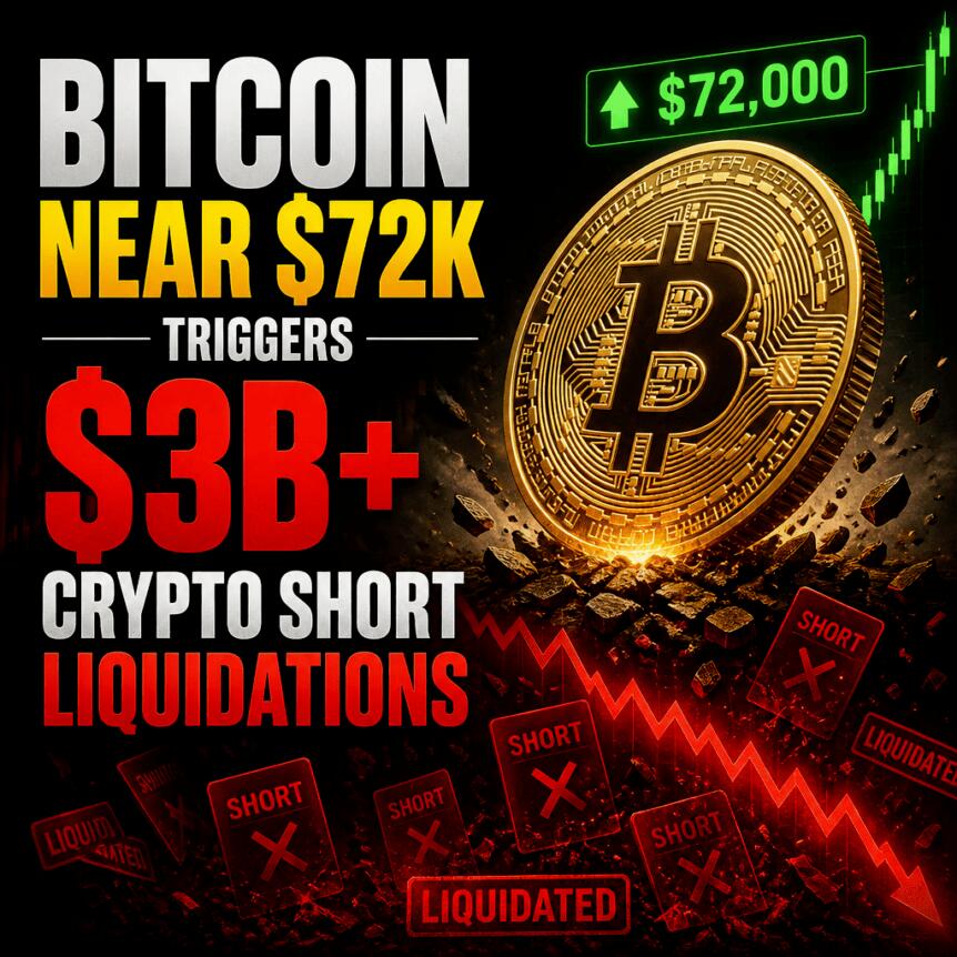 Bitcoin Near $72K Triggers $3B+ Crypto Short Liquidations Bitcoin Near $72k Triggers $3b+ Crypto Short Liquidations