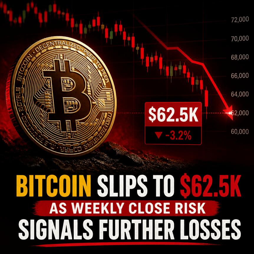 Bitcoin Slips To $62.5k As Weekly Close Risk Signals Further Losses