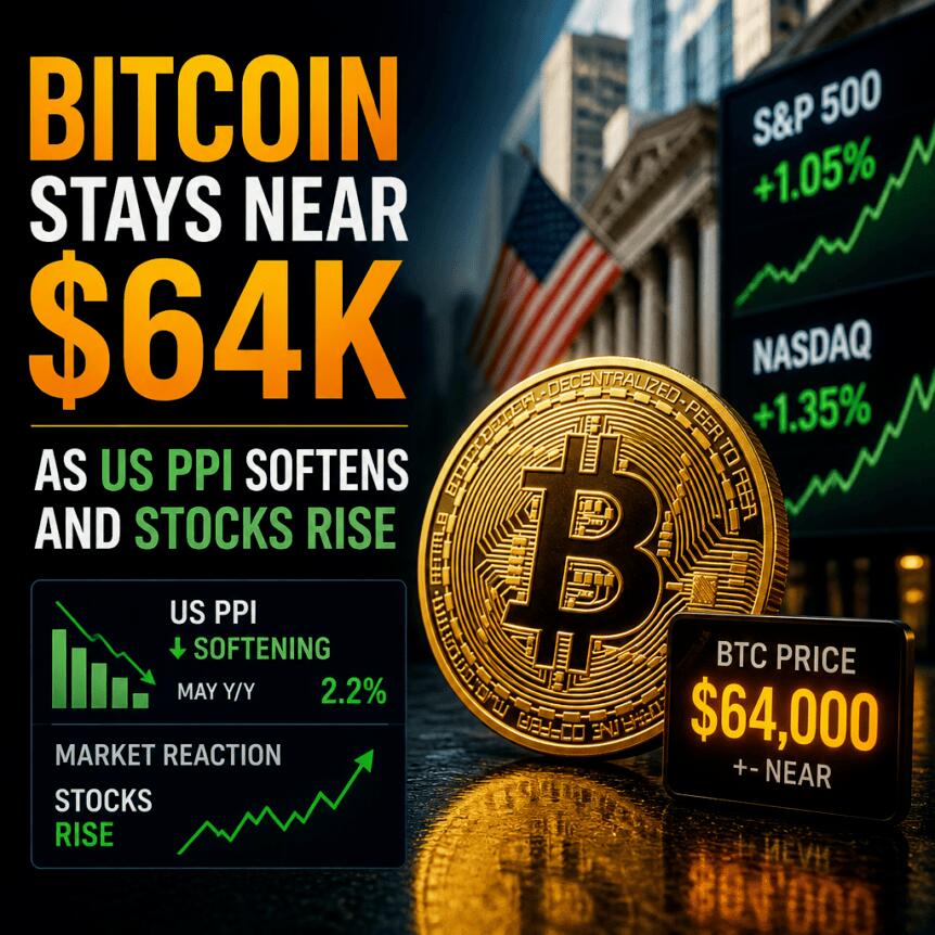 Bitcoin Stays Near $64k As Us Ppi Softens And Stocks Rise