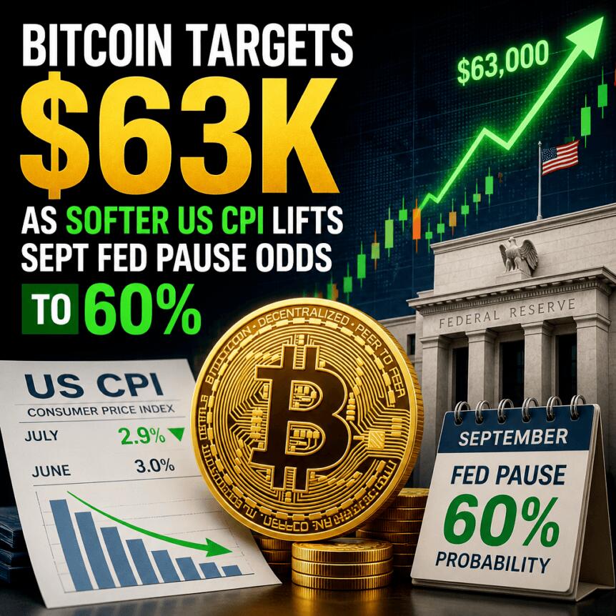 Bitcoin Targets $63K as Softer US CPI Lifts Sept Fed Pause Odds to 60% Bitcoin Targets $63k As Softer Us Cpi Lifts Sept Fed Pause Odds To 60%