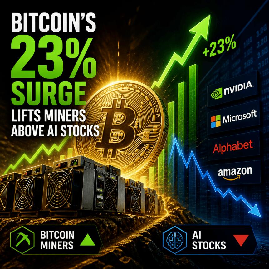 Bitcoin’s 23% Surge Lifts Miners Above AI Stocks Bitcoin’s 23% Surge Lifts Miners Above Ai Stocks