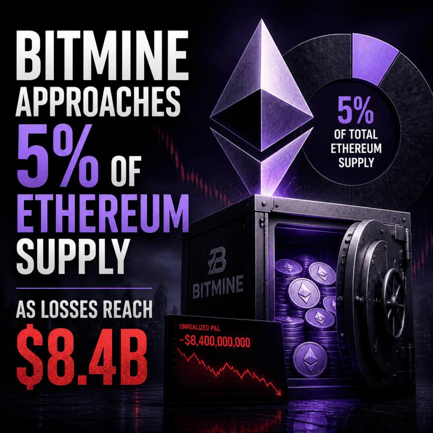 Bitmine Approaches 5% of Ethereum Supply as Losses Reach $8.4B Bitmine Approaches 5% Of Ethereum Supply As Losses Reach $8.4b