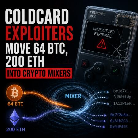 Coldcard Exploiters Move 64 BTC, 200 ETH Into Crypto Mixers Coldcard Exploiters Move 64 Btc, 200 Eth Into Crypto Mixers