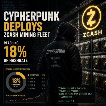 Cypherpunk Deploys Zcash Mining Fleet, Reaching 18% Of Hashrate