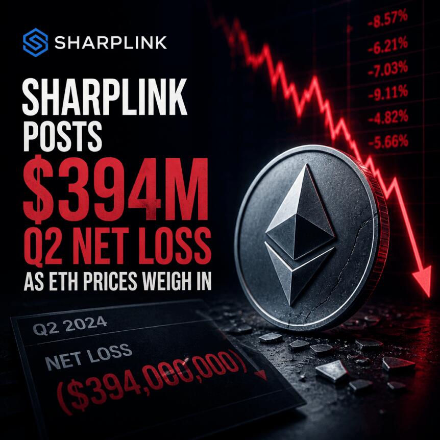 Sharplink Posts $394m Q2 Net Loss As Eth Prices Weigh In