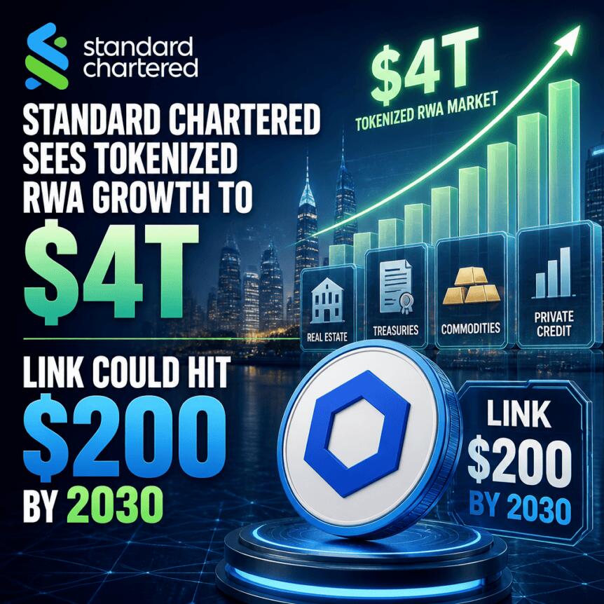 Standard Chartered Sees Tokenized RWA Growth to $4T, LINK Could Hit $200 by 2030 Standard Chartered Sees Tokenized Rwa Growth To $4t, Link Could Hit $200 By 2030