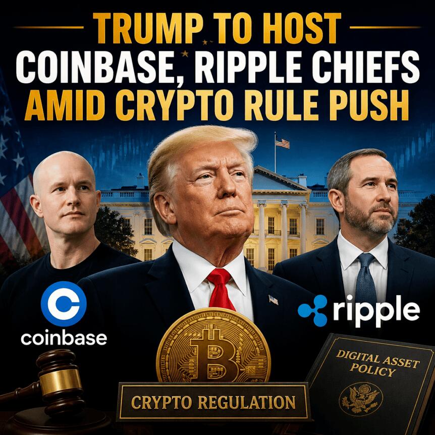 Trump To Host Coinbase Ripple Chiefs Amid Crypto Rule Push