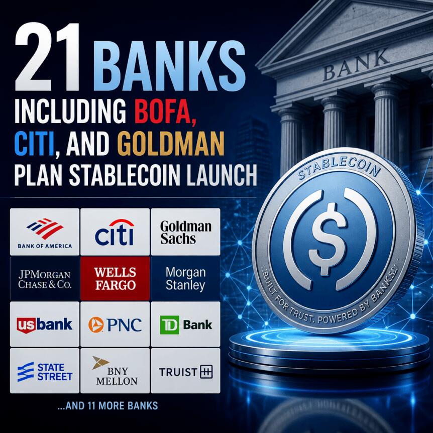 21 Banks Including Bofa, Citi, And Goldman Plan Stablecoin Launch