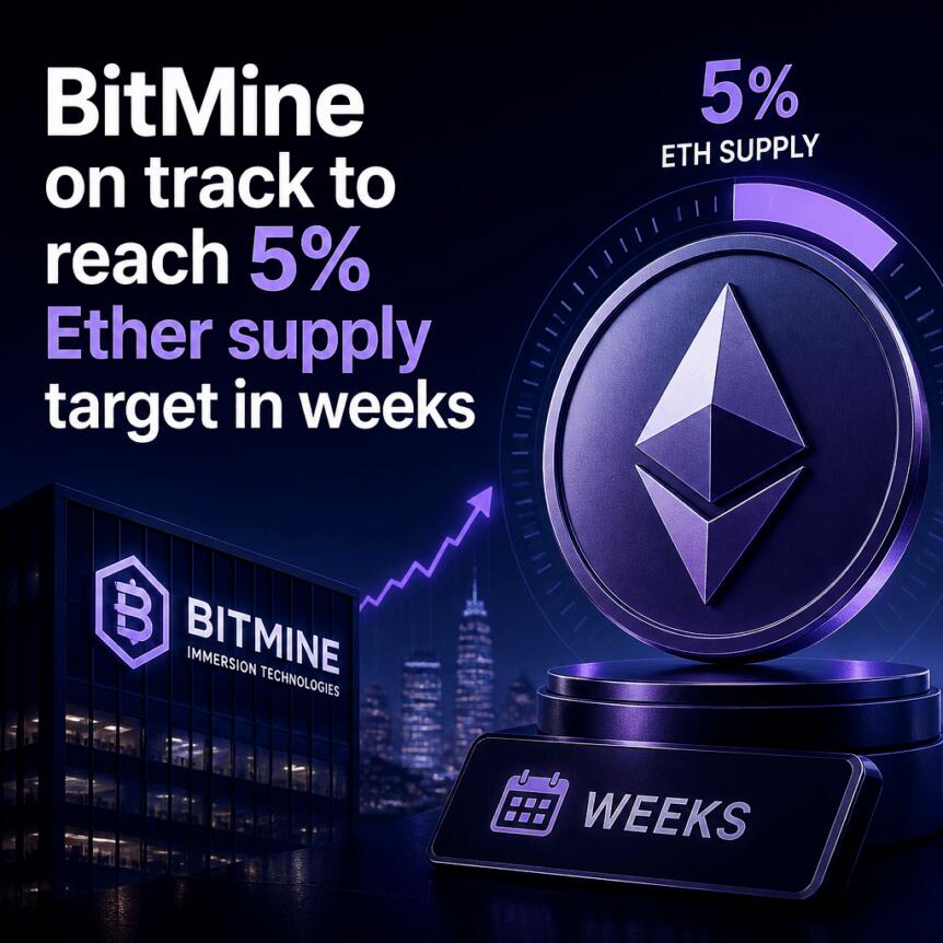 BitMine on track to reach 5% Ether supply target in weeks Bitmine On Track To Reach 5% Ether Supply Target In Weeks