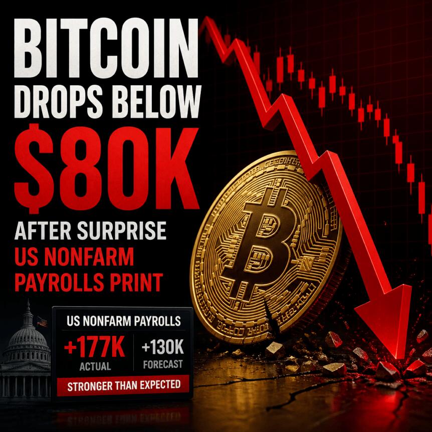 Bitcoin Drops Below $80K After Surprise US Nonfarm Payrolls Print Bitcoin Drops Below $80k After Surprise Us Nonfarm Payrolls Print