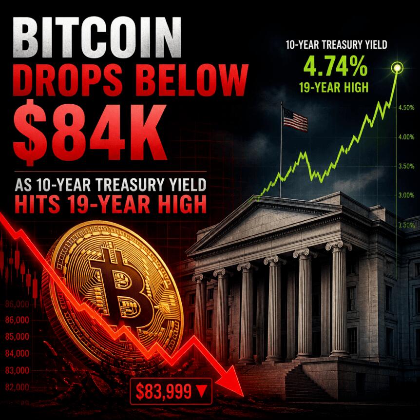 Bitcoin Drops Below $84K as 10-Year Treasury Yield Hits 19-Year High Bitcoin Drops Below $84k As 10-Year Treasury Yield Hits 19-Year High