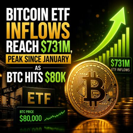 Bitcoin ETF Inflows Reach $731M, Peak Since January as BTC Hits $80K Bitcoin Etf Inflows Reach $731m, Peak Since January As Btc Hits $80k